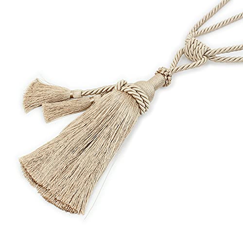MALOINTEX 2 Pack Curtain Dual Tassel Tiebacks Tie-Backs, Handmade Rope Tiebacks Holdbacks, Polyester Curtain Tieback - Beige - Image 3