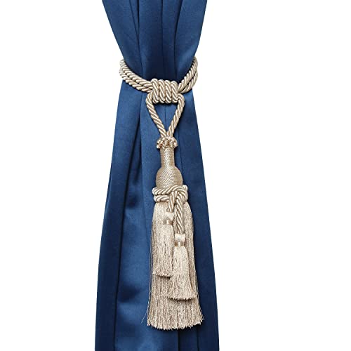 MALOINTEX 2 Pack Curtain Dual Tassel Tiebacks Tie-Backs, Handmade Rope Tiebacks Holdbacks, Polyester Curtain Tieback - Beige - Image 4