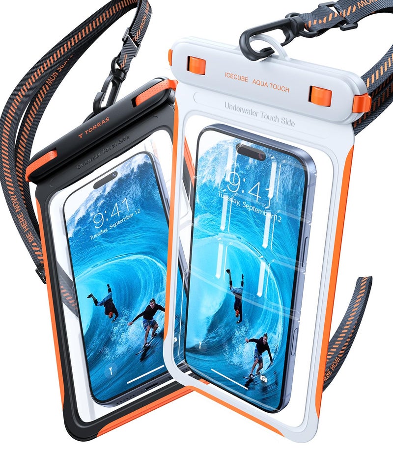 TORRAS 2 Pack IPX8 Waterproof Phone Pouch Floating Underwater Screen Touchable Waterproof Phone Case with Lanyard for iPhone 17 Pro Max 16 15 14 S26 Ultra S25 Cell Phone Dry Bag 70 Black White - Image 2