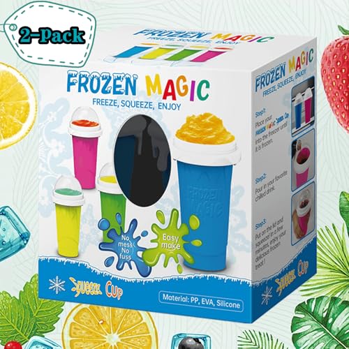 REGNBUE Slushie Cup, 2 Pack Slushy Maker Cup with Lid & Straw for Friends and Family, Portable Smoothie Squeeze cup for Milk, Juices, and Ice Cream Make - Image 2