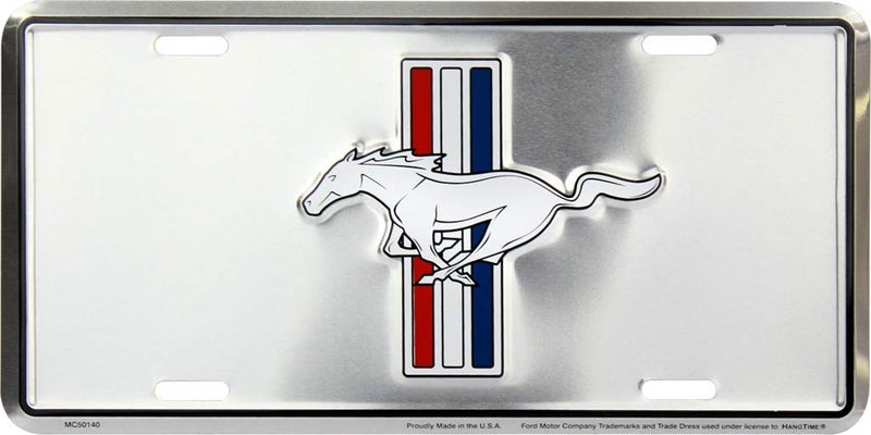 HangTime Ford Mustang Emblem on Silver Metal License Plate 6 x 12