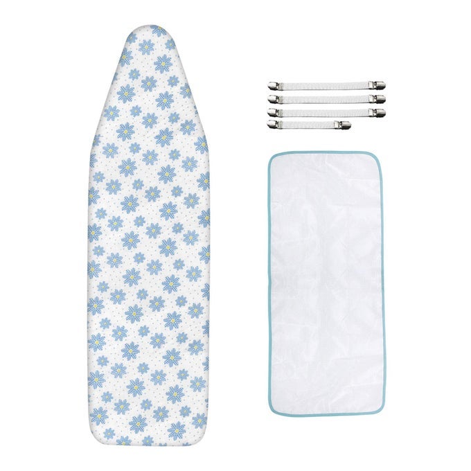 15X54 IRONING BOARD COVER AND PAD WITH ELASTIC EDGE AND SCORCH AND STAIN RESISTANT THICK PADDING IRONING BOARD COVERS 4 FASTENERS AND PROTECTIVE SCORCH MESH CLOTH