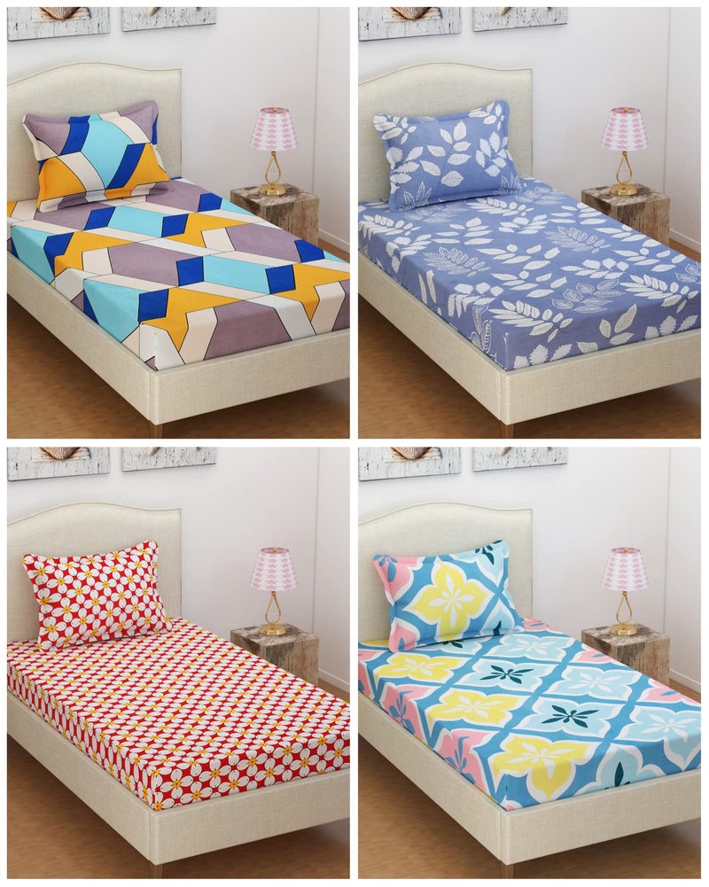 VAS COLLECTIONS VAS COLLECTION Single Printed Bedsheet Combo Pack of 4-144 TC Soft Brushed Microfiber - Set of 4 Bedsheet with 4 Pillow Cover - Breathable & Wrinkle Free - 8 Pcs Set | Multicolor - Image 4