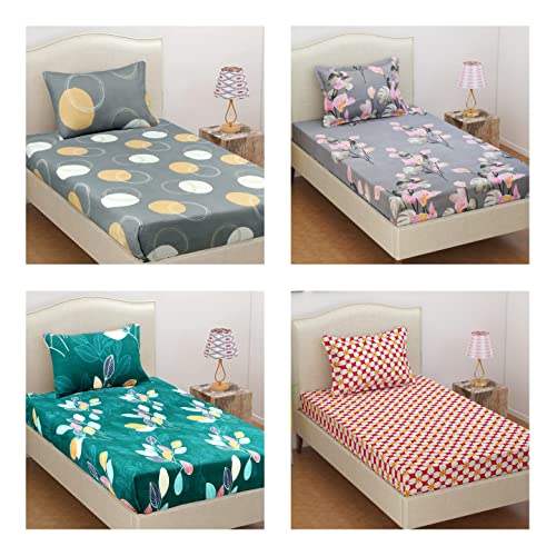 VAS COLLECTIONS VAS COLLECTION Single Printed Bedsheet Combo Pack of 4-144 TC Soft Brushed Microfiber - Set of 4 Bedsheet with 4 Pillow Cover - Breathable & Wrinkle Free - 8 Pcs Set | Multicolor - Image 1
