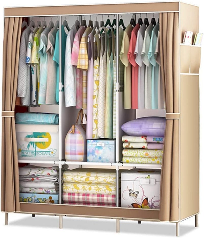 N.C NC Portable Foldable Fabric Wardrobe Closet(125x45x170, Coffee) - Image 1