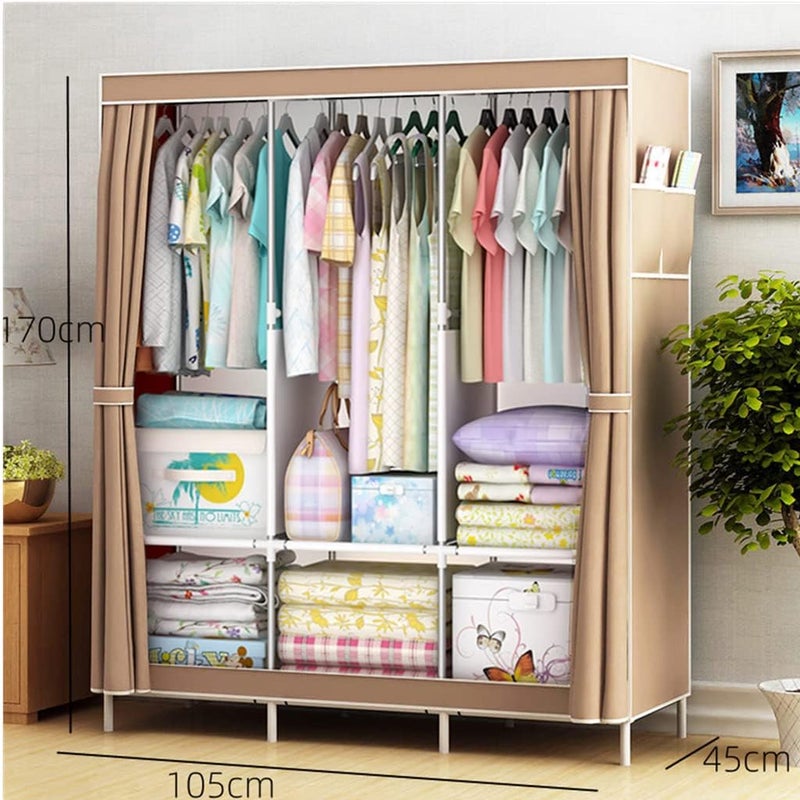 N.C NC Portable Foldable Fabric Wardrobe Closet(125x45x170, Coffee) - Image 2