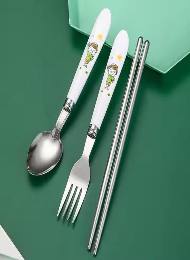 VARNH Eco-Friendly Kids Utensil Set – 4pcs Travel Cutlery Kit with Compact Box– Bpa Free Stainless Steel Spoon, Fork, Chopsticks- Multicolor Set of 1 - Image 1