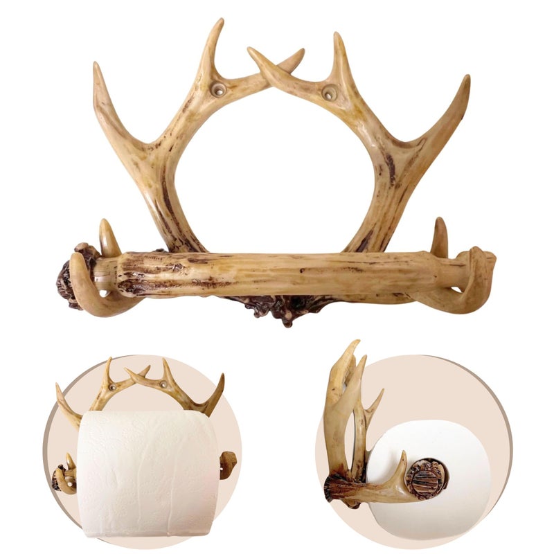 BestGiftEver Faux Antler Wall Mounted Toilet Paper Holder Vintage Rustic Deer Bathroom Decor for Lodge Cabin Style Toilet Paper Roll Holder for Wall Mounting with WildernessThemed for Restrooms