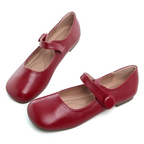 Stunner Women's Mary Jane Flats Comfortable Square Toe Ballet Flats Buckle Strap Casual Flat Shoes Red 39(7.5) - Image 5