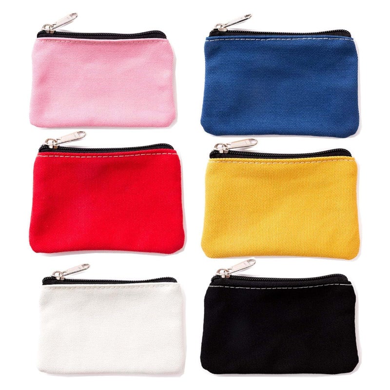 WDCFXY Canvas Coin Purse Set, 3.1 x 5.1 inches, 6 Pack, Assorted Colors - Image 1