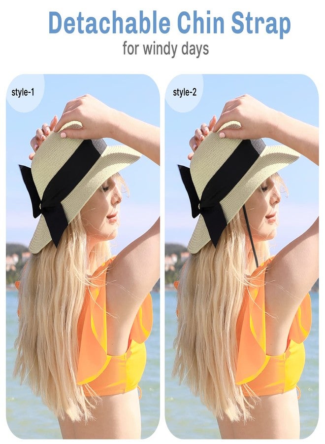 Pleneal Beach Hats for Women, Straw Sun Hat for Women UPF 50+ UV Sun Protection Foldable Roll up Cap White - Image 4