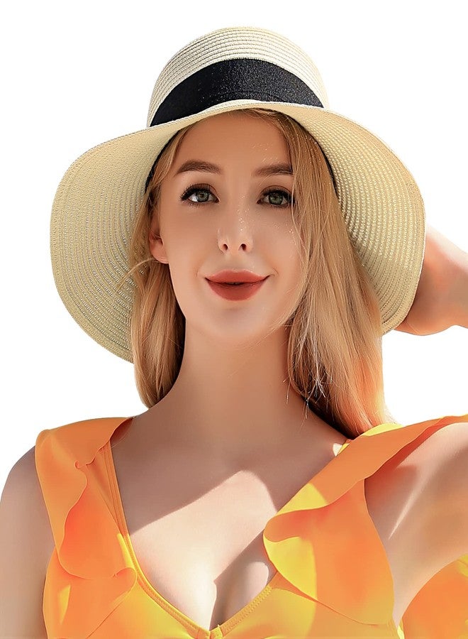 Pleneal Beach Hats for Women, Straw Sun Hat for Women UPF 50+ UV Sun Protection Foldable Roll up Cap White - Image 1