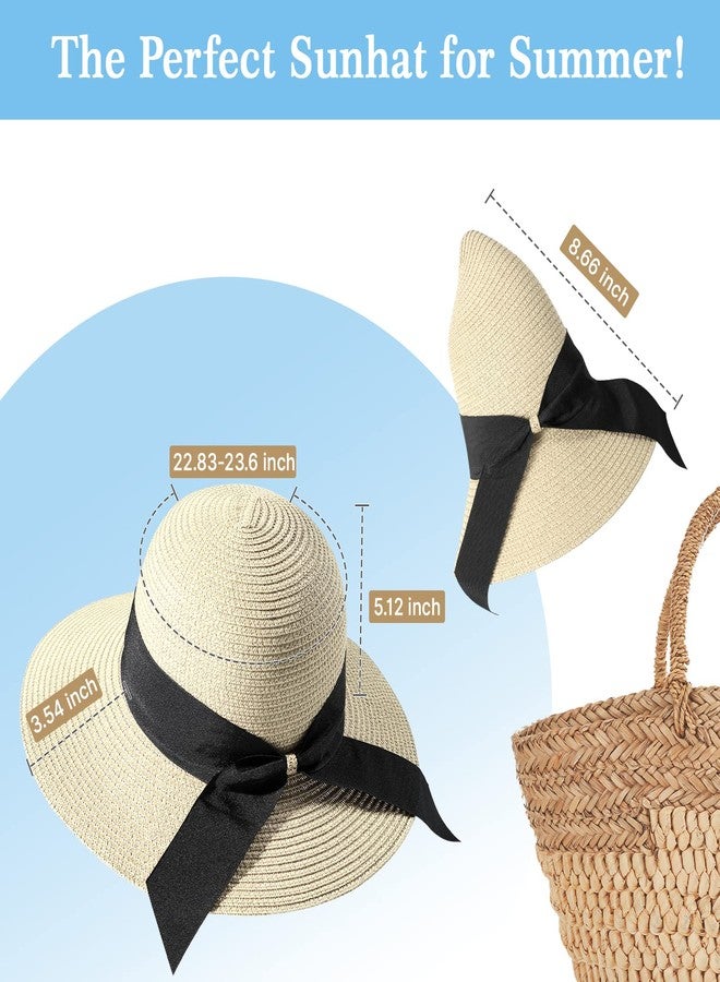 Pleneal Beach Hats for Women, Straw Sun Hat for Women UPF 50+ UV Sun Protection Foldable Roll up Cap White - Image 5