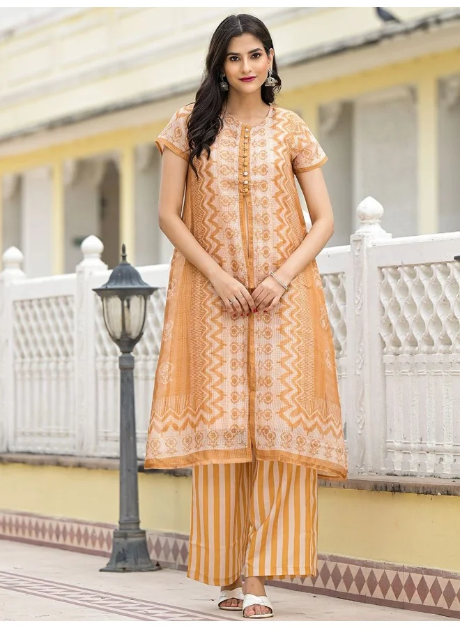أيه كيه إس AKS Women Printed Regular Linen Kurta with Palazzos