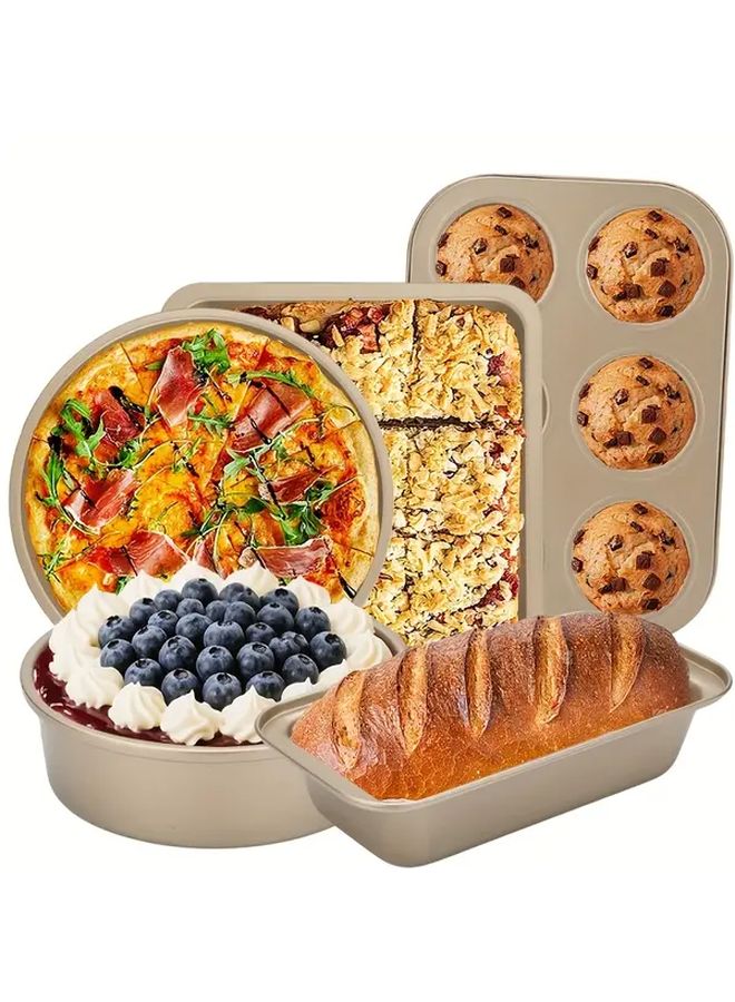 5pcs Set Baking Pan Set Toast Pan Pizza Baking Pan 6 Cup Muffin Cup Square Plate Cake Mold Black - Image 1
