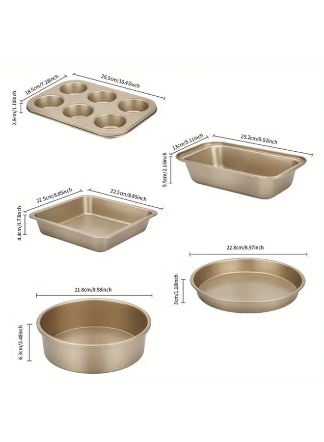 5pcs Set Baking Pan Set Toast Pan Pizza Baking Pan 6 Cup Muffin Cup Square Plate Cake Mold Black - Image 3