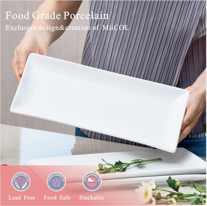 Miicol Porcelain Serving Platters Set of 3 Large Serving Trays 14 Inch White Rectangle Plates Ceramic Serving Dishes for Party Restaurant Buffet Steak Dessert Salad Fruit Microwave Safe - Image 4