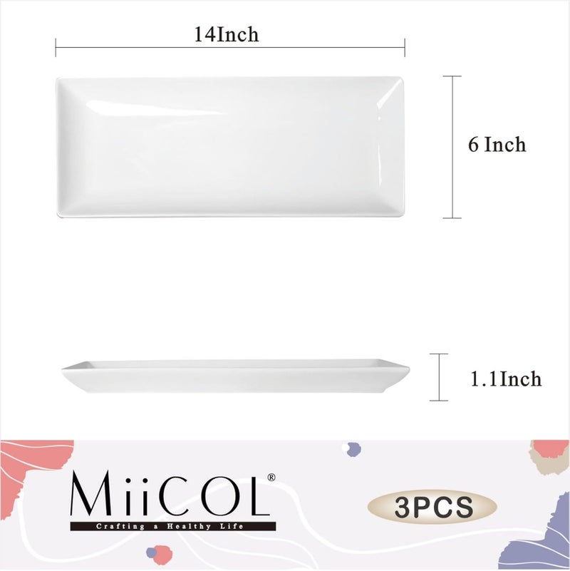 Miicol Porcelain Serving Platters Set of 3 Large Serving Trays 14 Inch White Rectangle Plates Ceramic Serving Dishes for Party Restaurant Buffet Steak Dessert Salad Fruit Microwave Safe - Image 3