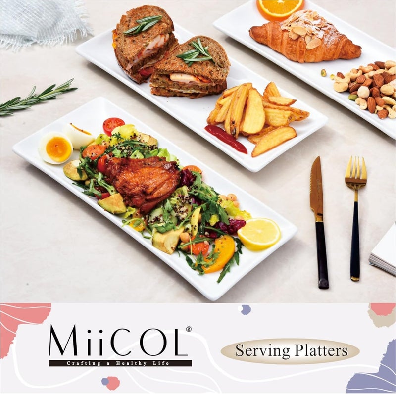 Miicol Porcelain Serving Platters Set of 3 Large Serving Trays 14 Inch White Rectangle Plates Ceramic Serving Dishes for Party Restaurant Buffet Steak Dessert Salad Fruit Microwave Safe - Image 2