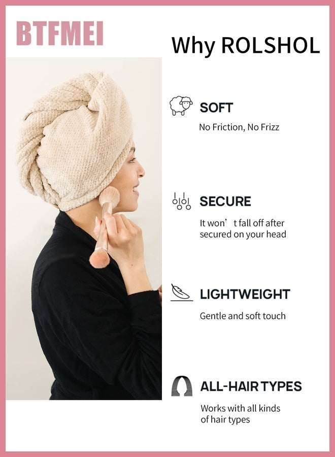 BTFMEI 4 Packs Microfiber Hair Towel Wrap for Women, Super Absorbent and Quick Dry Hair Drying Towels with Button, Hair Turbans for Curly Hair Long or Short Hair - Anti-Frizz  - Image 2