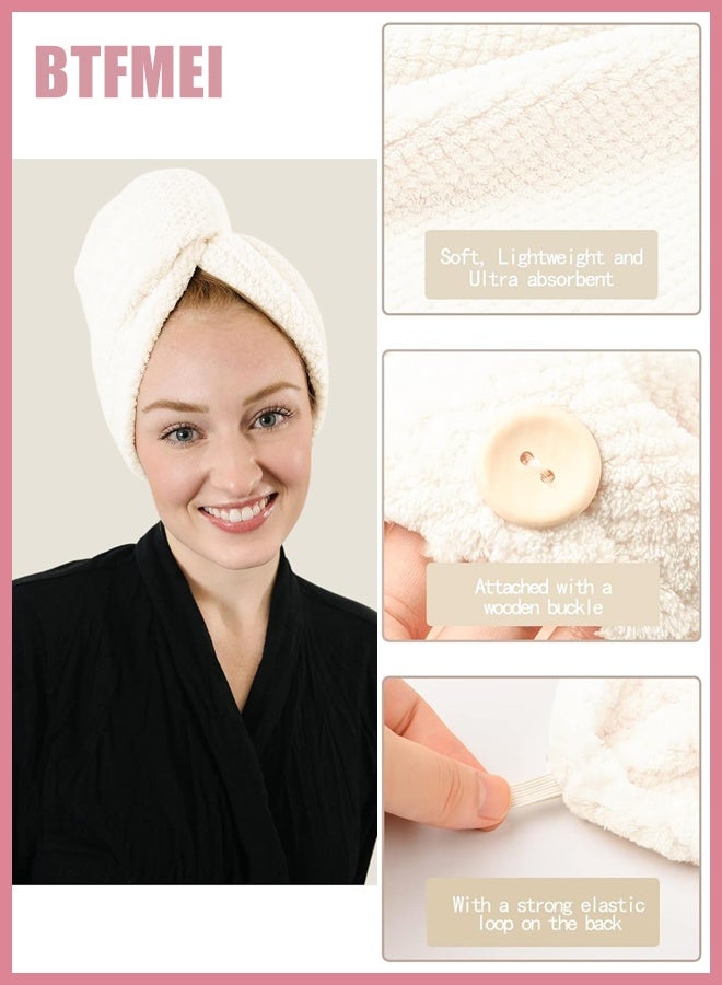 BTFMEI 4 Packs Microfiber Hair Towel Wrap for Women, Super Absorbent and Quick Dry Hair Drying Towels with Button, Hair Turbans for Curly Hair Long or Short Hair - Anti-Frizz  - Image 3