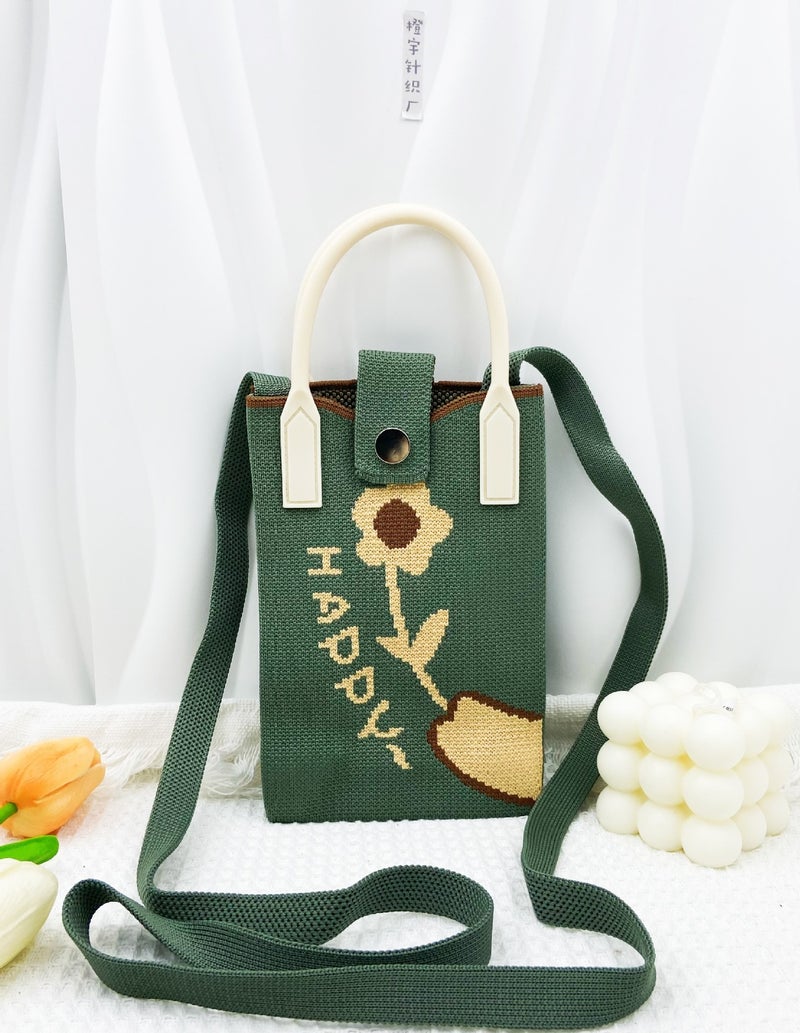 2024 Cute Cartoon Knitted Mobile Phone Bag Women'S Korean-Style All-Match One-Shoulder Crossbody Bag Travel Coin Purse Handbag - Image 1