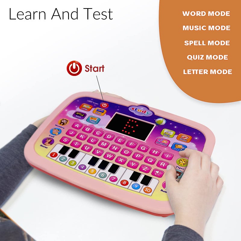 Kid Tablet Toddler Learning Pad Learning Toys With Screen Educational Toys Fun Gifts Music Piano ABC Numbers Words Spell Animals For Boys And Girls 3 5 Pink - Image 4