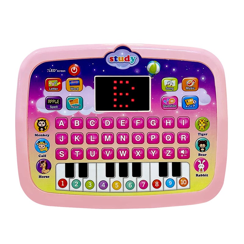 Kid Tablet Toddler Learning Pad Learning Toys With Screen Educational Toys Fun Gifts Music Piano ABC Numbers Words Spell Animals For Boys And Girls 3 5 Pink - Image 1