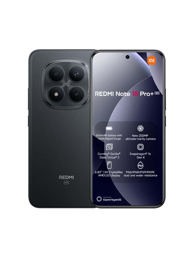 شاومي Redmi Note 15 Pro+ Dual SIM 5G Black 12G RAM 512GB with 3 Pin adaptor - Global Version - Image 1