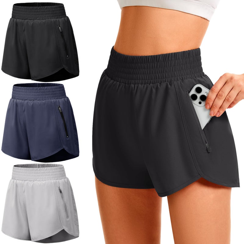 TVKSOM Women's Athletic Workout Shorts High Waisted with Zipper Pockets Gym Elastic Running Shorts for Women Casual - Image 1