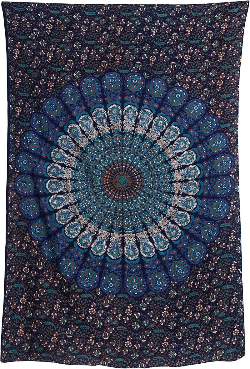 Bless International Indian hippie Bohemian Psychedelic Peacock Mandala Wall hanging Bedding Tapestry (Blue Green, Poster (30x40Inches)(76x101cms)) - Image 4