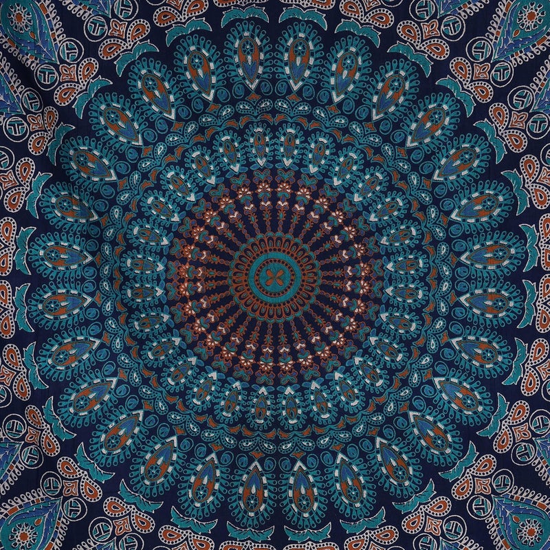 Bless International Indian hippie Bohemian Psychedelic Peacock Mandala Wall hanging Bedding Tapestry (Blue Green, Poster (30x40Inches)(76x101cms)) - Image 3