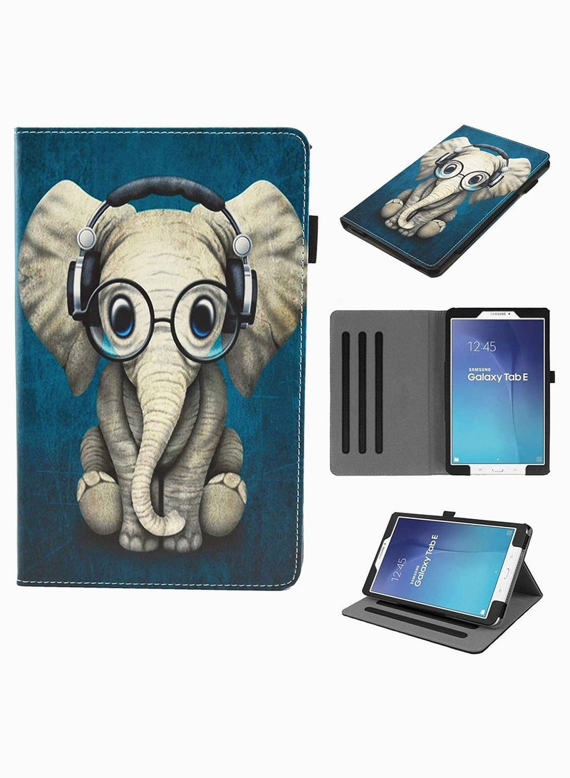 Y&D For Samsung Galaxy Tab E 9.6 Case, SM-T560 Dluggs Slim Fit Lightweight Multi-Angle Viewing PU Leather Folio Stand Case for E/Tab Nook Inch Tablet, Glasses Elephant - Image 1