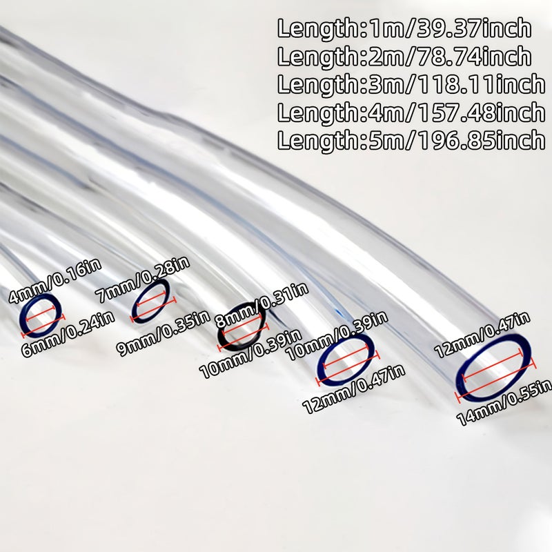 مجموعة أنابيب PVC الشفافة بقطر داخلي 4 مم، 7 مم، 8 مم، 10 مم، 12 مم، طول 118.11 بوصة، سمك 1 مم، أنابيب بلاستيكية مرنة لإصلاح المنازل، المختبرات، الري بالتنقيط، خراطيم الأحواض المائية، والحدائق. - Image 2