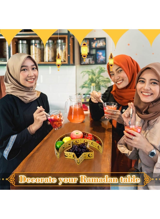 صينية طبق العشاء، طبق فاكهة، ديكور رمضان، صينية تقديم قمر رمضان، صينية طعام إسلامية، أطباق تقديم معدنية مباركة، حامل عرض الوجبات الخفيفة لديكور حفلات رمضان الإسلامي، ذهبي - Image 3