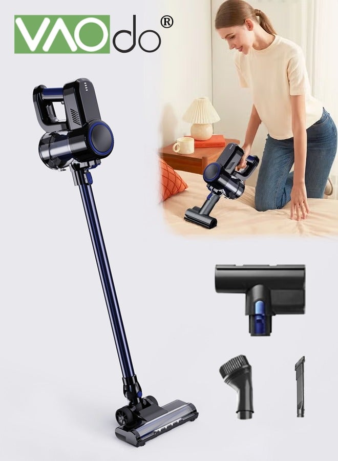 فاو دو 4 أجهزة كمبيوتراللاسلكي مكنسة كهربائية،11000PA فراغ عصا قوي ، ما يصل إلى 40 دقيقة بطارية قابلة لإعادة الشحن ، مع فرشاة مضادة للفرشاة اثنين من القوى الشفطان قابلة للتعديل المكنسة الكهربائية الصامتة للأرضية الصلبة ، السجاد ، شعر الحيوانات الأليفة الأسود - Image 1