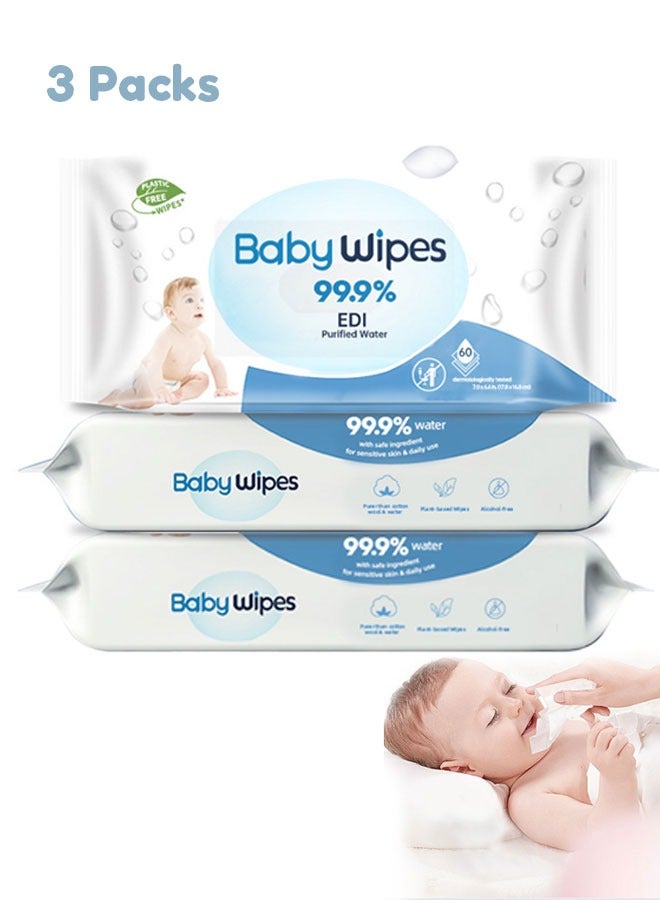 Super ZYouth Baby Wet Wipes, 99.9% Water Based Unscented Baby Wipes, Ultra-Mild Cleansing Baby Refresh Wipes for Sensitive Skin, 180 Count (3 Packs) - Image 1