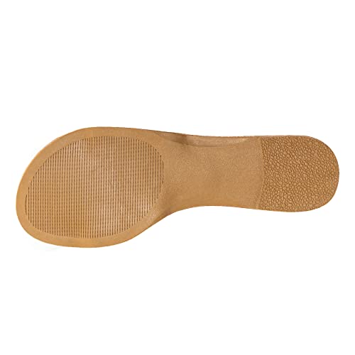 FITORY Womens Flat Sandals Fashion Round Open Toe Slip On Slides with Braided Strap Slippers for Summer Size 9 Apricot - Image 3