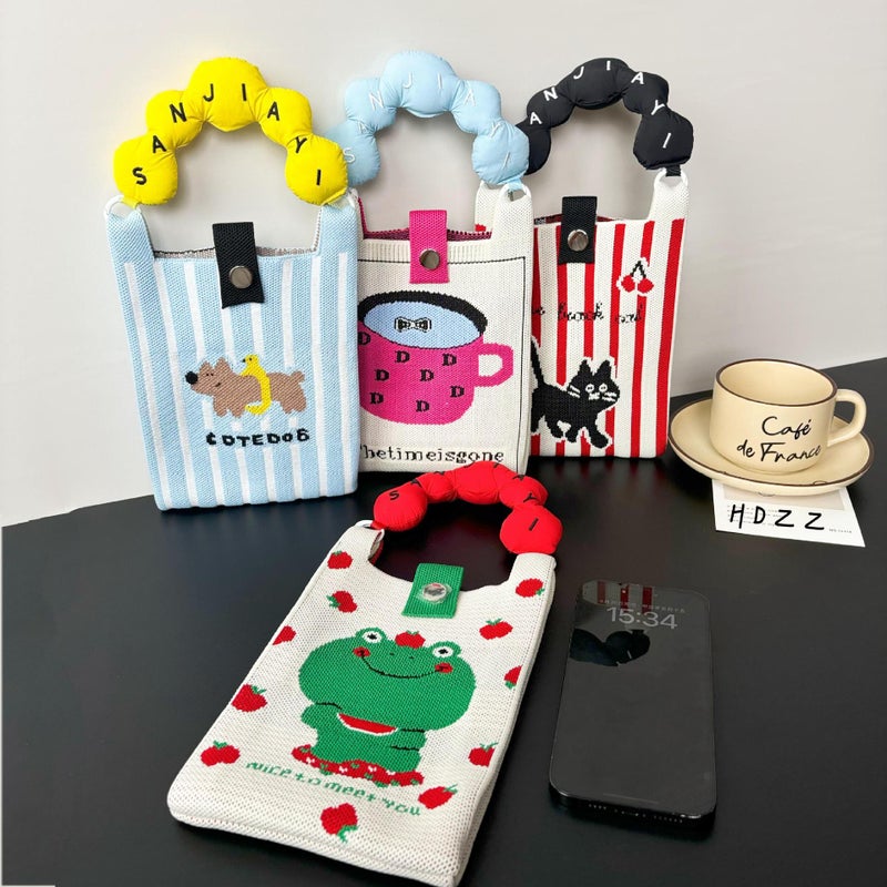 Advanced Sense Ins New Mobile Phone Bag Cute Cartoon Knitted Bag Niche Design Trendy Shoulder Crossbody Shoulder Bag - Image 2