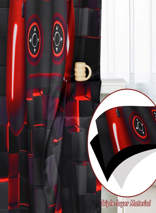 PERFEMET Gamer Blackout Curtains for Boys Room 2 Panels Black Red Gaming Controller Kids Teens Curtain Drapes Cool Darkening Bedroom Living Room Grommet Window Drapes(Red, 52x84inch) - Image 4