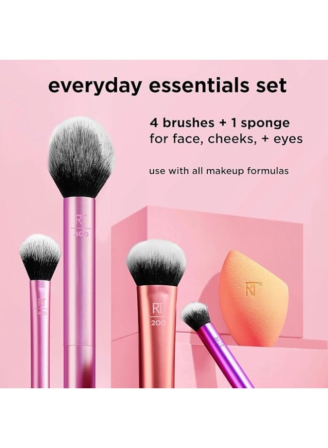 RT Real Techniques 6 Piece Everyday Essentials Makeup Brush Set, Includes 4 Brushes & 2 Makeup Sponges, For Foundation, Blush, Bronzer, Contour, Eyeshadow, & Powder, Travel Gift Set, Cruelty-Free & Vegan - Image 4