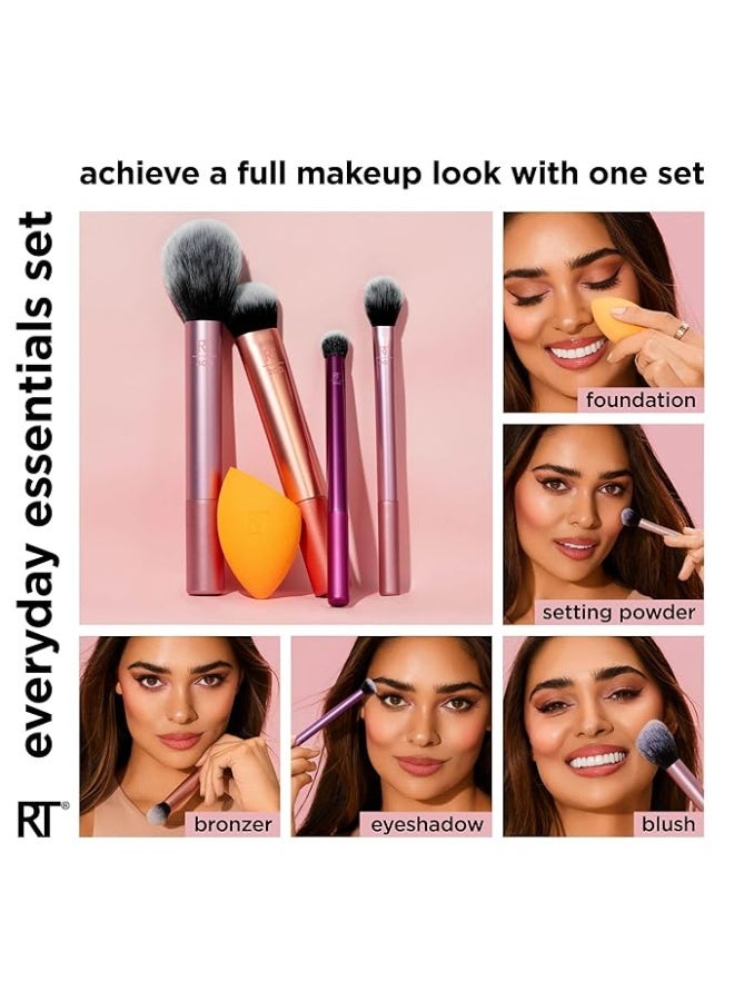 RT Real Techniques 6 Piece Everyday Essentials Makeup Brush Set, Includes 4 Brushes & 2 Makeup Sponges, For Foundation, Blush, Bronzer, Contour, Eyeshadow, & Powder, Travel Gift Set, Cruelty-Free & Vegan - Image 5