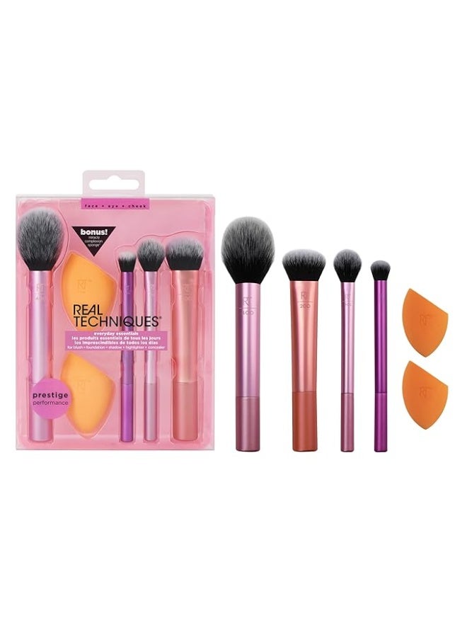 RT Real Techniques 6 Piece Everyday Essentials Makeup Brush Set, Includes 4 Brushes & 2 Makeup Sponges, For Foundation, Blush, Bronzer, Contour, Eyeshadow, & Powder, Travel Gift Set, Cruelty-Free & Vegan - Image 1