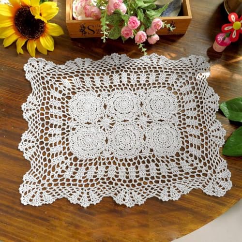 Damanni 16 Inch by 19 Inch Rectangular Cotton Handmade Crochet Lace Table Runner Doilies for Coffee Table Dresser Scarf Décor，2PC/Set (16x19 Inch, White) - Image 5