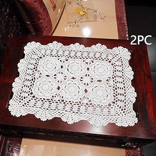 Damanni 16 Inch by 19 Inch Rectangular Cotton Handmade Crochet Lace Table Runner Doilies for Coffee Table Dresser Scarf Décor，2PC/Set (16x19 Inch, White) - Image 1