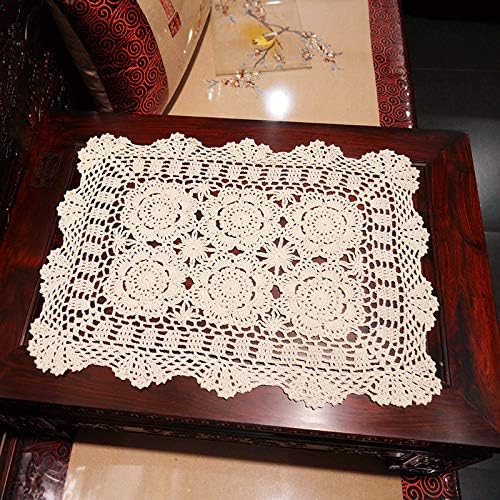 Damanni 16 Inch by 19 Inch Rectangular Cotton Handmade Crochet Lace Table Runner Doilies for Coffee Table Dresser Scarf Décor，2PC/Set (16x19 Inch, White) - Image 4