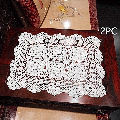 Damanni 16 Inch by 19 Inch Rectangular Cotton Handmade Crochet Lace Table Runner Doilies for Coffee Table Dresser Scarf Décor，2PC/Set (16x19 Inch, White) - Image 2