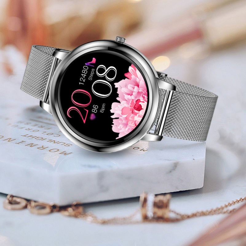 Smartwatch: IP67 Waterproof Ultra Light Thin Full-Screen-Touching Fitness Tracker - Fashionable Lady Style Stainless Steel Band Waterproof Watch for Ladies Sports Daily Use - Image 3