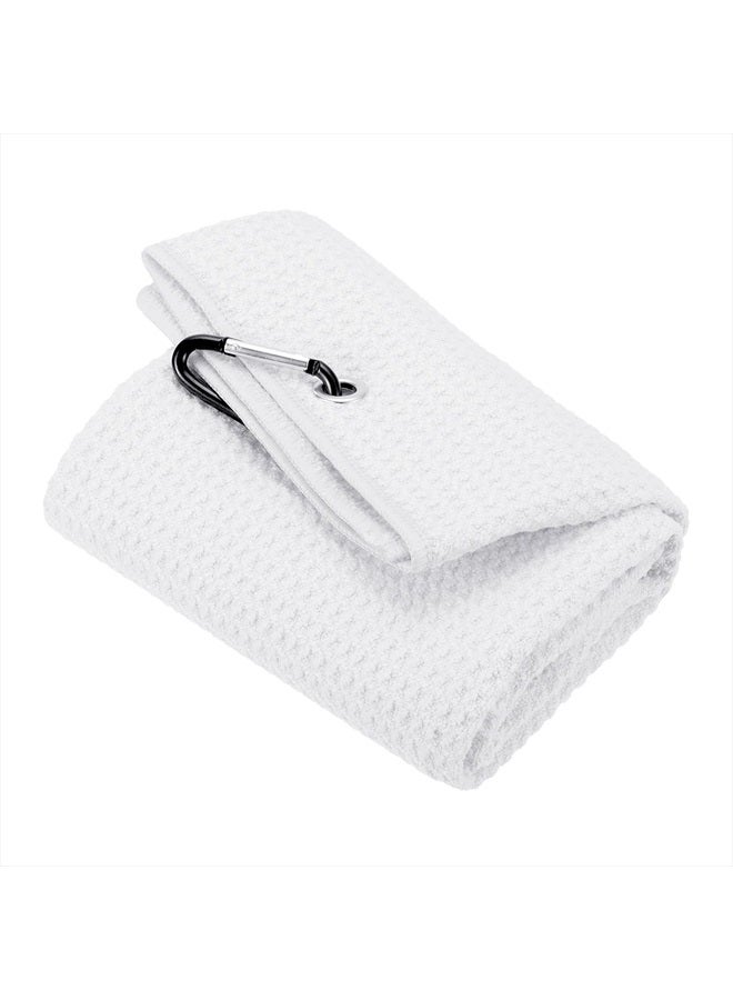 PATIKIL 20"x16" Tri-Fold Golf Towels, Waffle Pattern Towels Soft Fiber Strong Water Absorption with D Clip for Golf Lovers, White - Image 1