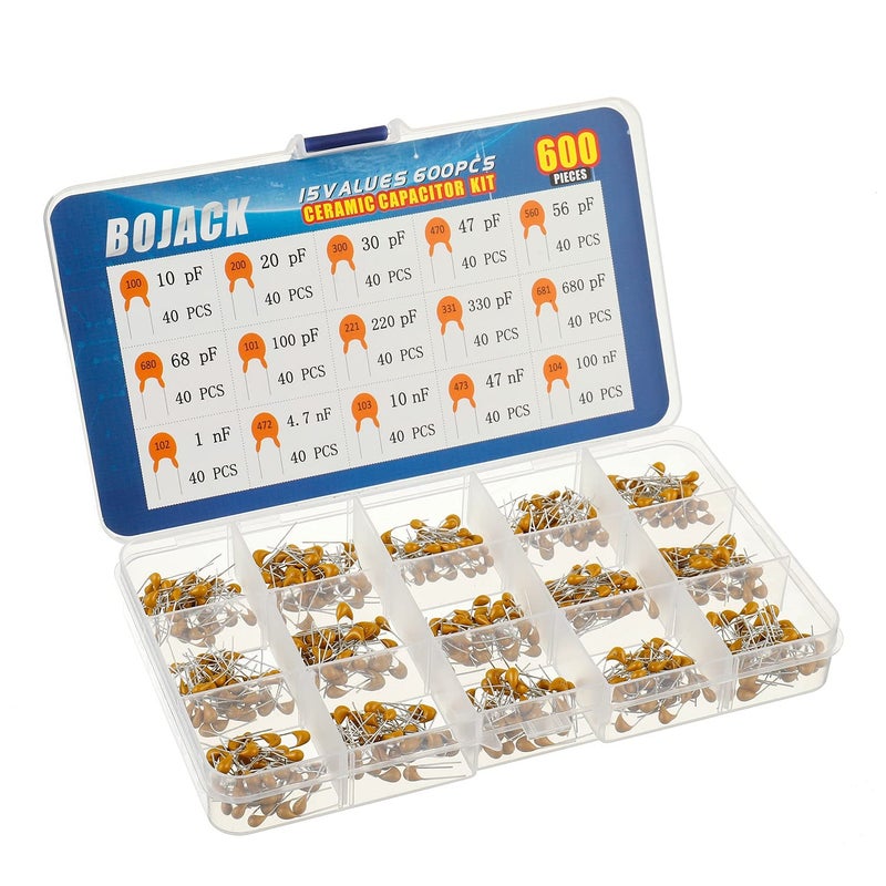 BOJACK 15 Type Values 600 Units Ceramic Capacitor Assortment Kit (10pF to 100nF) - Image 2